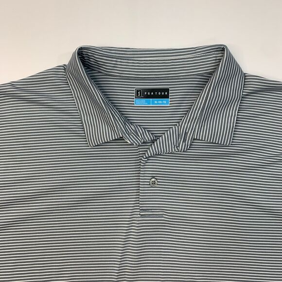 PGA Tour Golf Polo Shirt Mens XL Gray Striped Lightweight Performance Side Vents - Picture 4 of 10